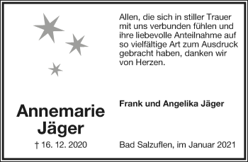 Anzeige  Annemarie Jäger  Lippische Landes-Zeitung