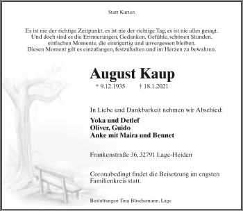Anzeige  August Kaup  Lippische Landes-Zeitung