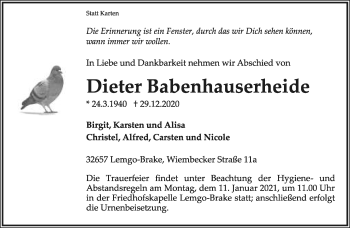 Anzeige  Dieter Babenhauserheide  Lippische Landes-Zeitung
