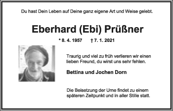 Anzeige  Eberhard Prüßner  Lippische Landes-Zeitung