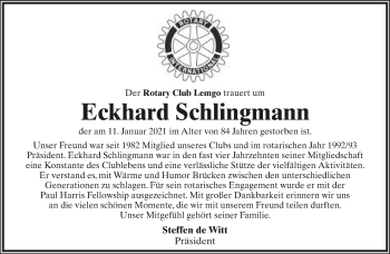 Anzeige  Eckhard Schlingmann  Lippische Landes-Zeitung