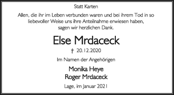 Anzeige  Else Mrdaceck  Lippische Landes-Zeitung
