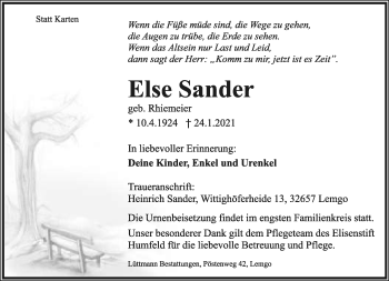 Anzeige  Else Sander  Lippische Landes-Zeitung
