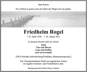 Anzeige  Friedhelm Rogel  Lippische Landes-Zeitung