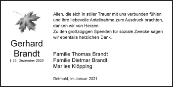 Anzeige  Gerhard Brandt  Lippische Landes-Zeitung