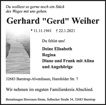 Anzeige  Gerhard Weiher  Lippische Landes-Zeitung