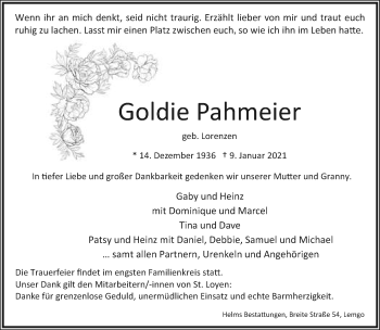 Anzeige  Goldie Pahmeier  Lippische Landes-Zeitung
