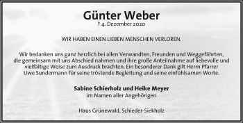 Anzeige  Günter Weber  Lippische Landes-Zeitung