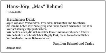 Anzeige  Hans-Jörg Behmel  Lippische Landes-Zeitung