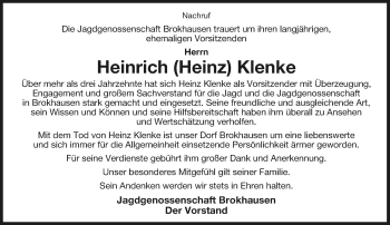 Anzeige  Heinz Klenke  Lippische Landes-Zeitung