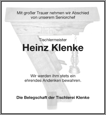 Anzeige  Heinz Klenke  Lippische Landes-Zeitung
