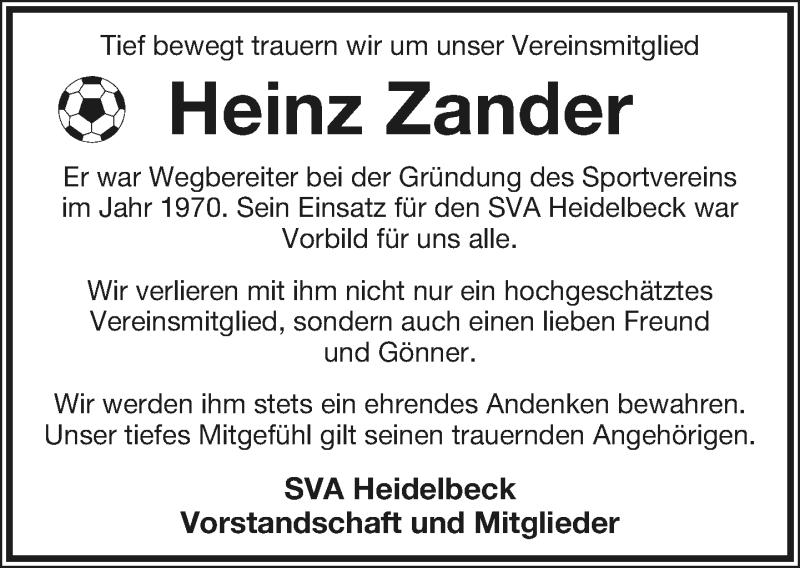  Traueranzeige für Heinz Zander vom 16.01.2021 aus Lippische Landes-Zeitung