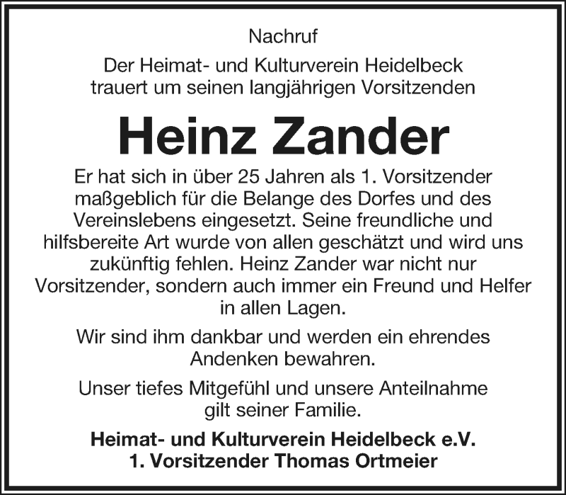  Traueranzeige für Heinz Zander vom 16.01.2021 aus Lippische Landes-Zeitung