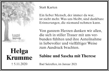 Anzeige  Helga Krumme  Lippische Landes-Zeitung