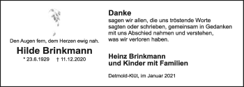 Anzeige  Hilde Brinkmann  Lippische Landes-Zeitung