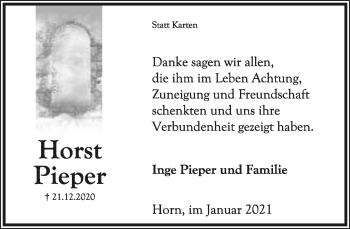 Anzeige  Horst Pieper  Lippische Landes-Zeitung