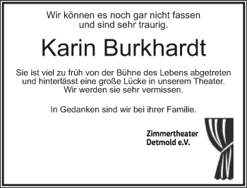 Anzeige  Karin Burkhardt  Lippische Landes-Zeitung