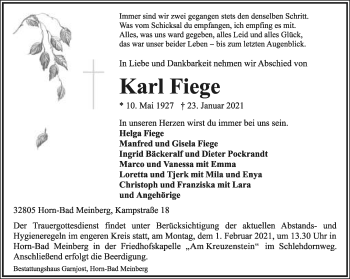 Anzeige  Karl Fiege  Lippische Landes-Zeitung