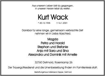 Anzeige  Kurt Wack  Lippische Landes-Zeitung