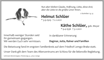 Anzeige  Helmut und Käthe Schlüer  Lippische Landes-Zeitung