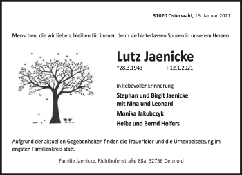 Anzeige  Lutz Jaenicke  Lippische Landes-Zeitung