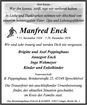 Anzeige  Manfred Enck  Lippische Landes-Zeitung