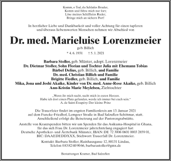 Anzeige  Marieluise Lorenzmeier  Lippische Landes-Zeitung