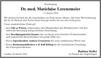Anzeige  Marieluise Lorenzmeier  Lippische Landes-Zeitung