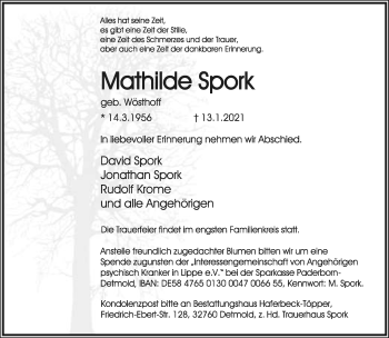 Anzeige  Mathilde Spork  Lippische Landes-Zeitung