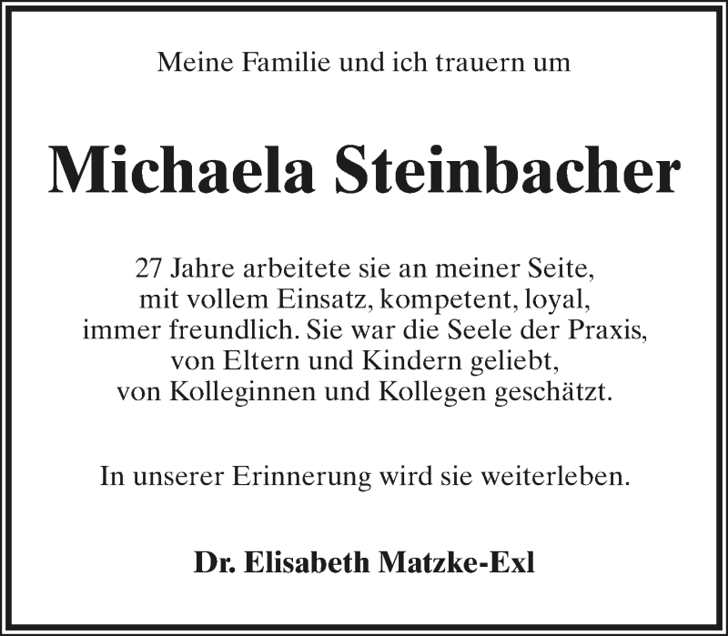  Traueranzeige für Michaela Steinbacher vom 02.01.2021 aus Lippische Landes-Zeitung
