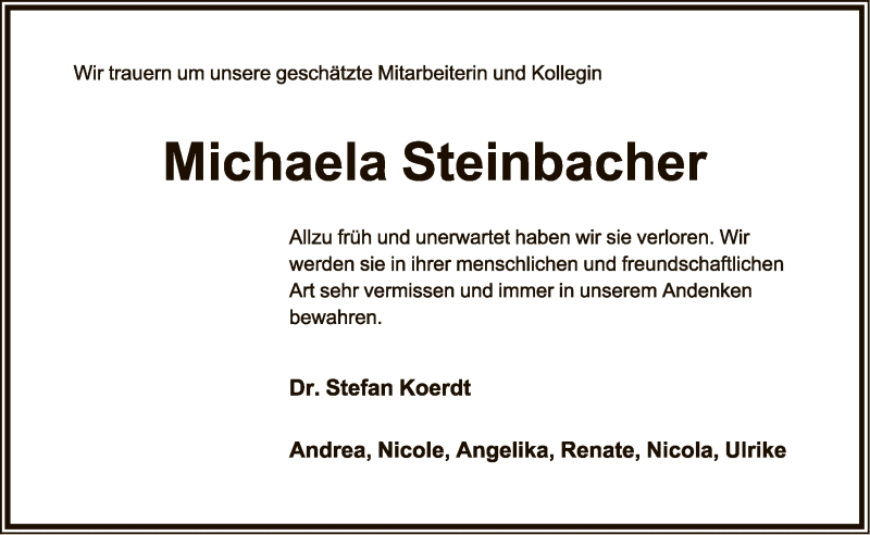  Traueranzeige für Michaela Steinbacher vom 05.01.2021 aus Lippische Landes-Zeitung