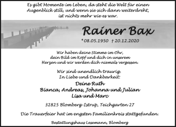 Anzeige  Rainer Bax  Lippische Landes-Zeitung