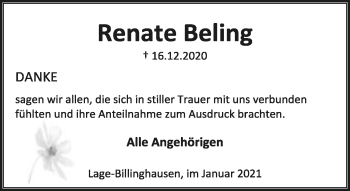 Anzeige  Renate Beling  Lippische Landes-Zeitung