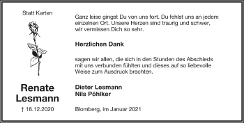 Anzeige  Renate Lesmann  Lippische Landes-Zeitung