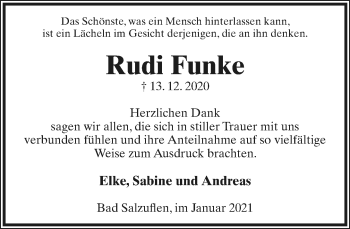 Anzeige  Rudi Funke  Lippische Landes-Zeitung