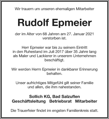 Anzeige  Rudolf Epmeier  Lippische Landes-Zeitung