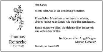 Anzeige  Thomas Reinecke  Lippische Landes-Zeitung