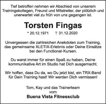 Anzeige  Torsten Fingas  Lippische Landes-Zeitung