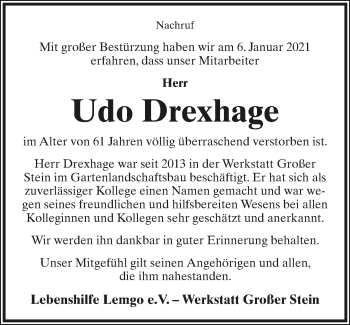 Anzeige  Udo Drexhage  Lippische Landes-Zeitung