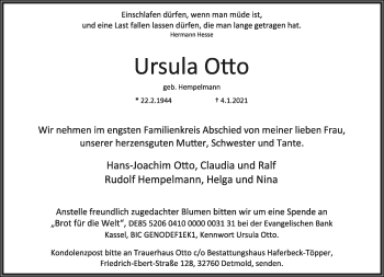 Anzeige  Ursula Otto  Lippische Landes-Zeitung