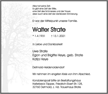 Anzeige  Walter Strate  Lippische Landes-Zeitung