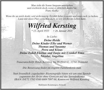 Anzeige  Wilfried Kersting  Lippische Landes-Zeitung