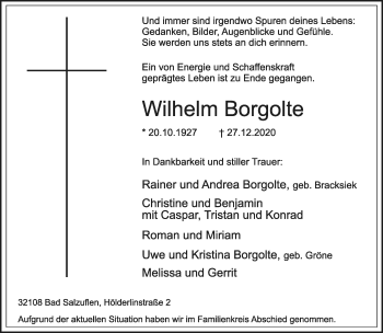 Anzeige  Wilhelm Borgolte  Lippische Landes-Zeitung