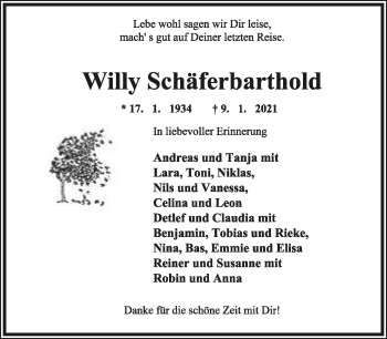 Anzeige  Willy Schäferbarthold  Lippische Landes-Zeitung