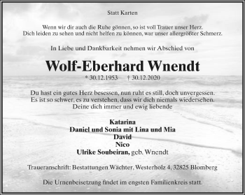 Anzeige  Wolf-Eberhard Wnendt  Lippische Landes-Zeitung