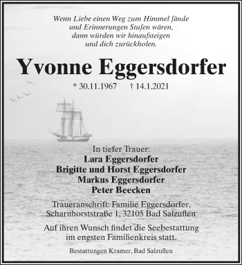 Anzeige  Yvonne Eggersdorfer  Lippische Landes-Zeitung