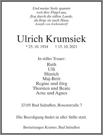 Anzeige  Ulrich Krumsiek  Lippische Landes-Zeitung