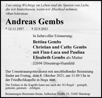 Anzeige  Andreas Gembs  Lippische Landes-Zeitung