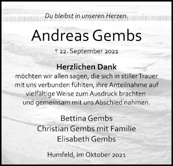 Anzeige  Andreas Gembs  Lippische Landes-Zeitung