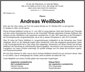 Anzeige  Andreas Weißbach  Lippische Landes-Zeitung